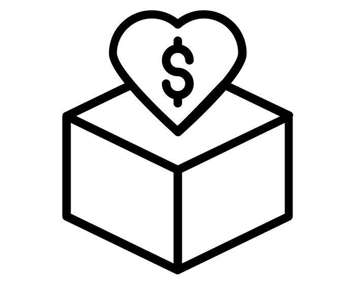 Icon of a donation box with a heart on top.